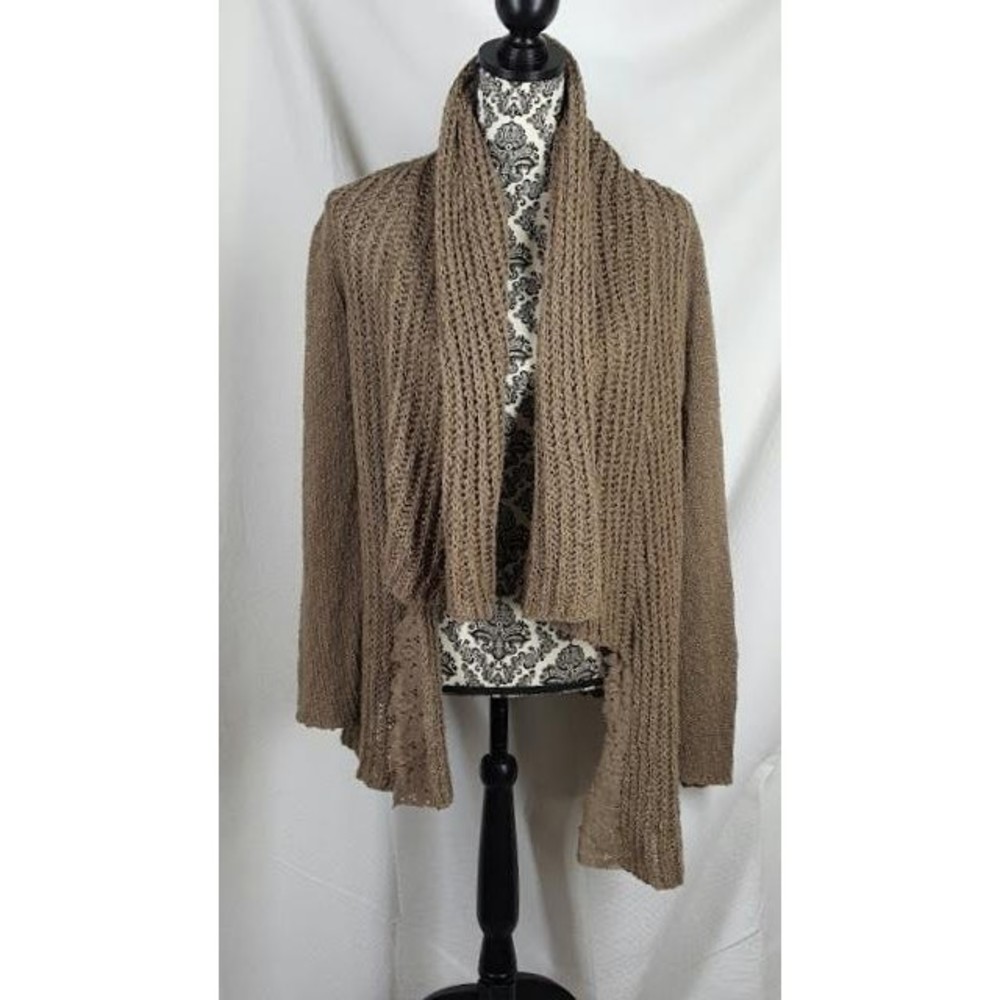 Anthropologie Knitted Knotted Brown Open Cardigan Sweater Size S Small Cotton